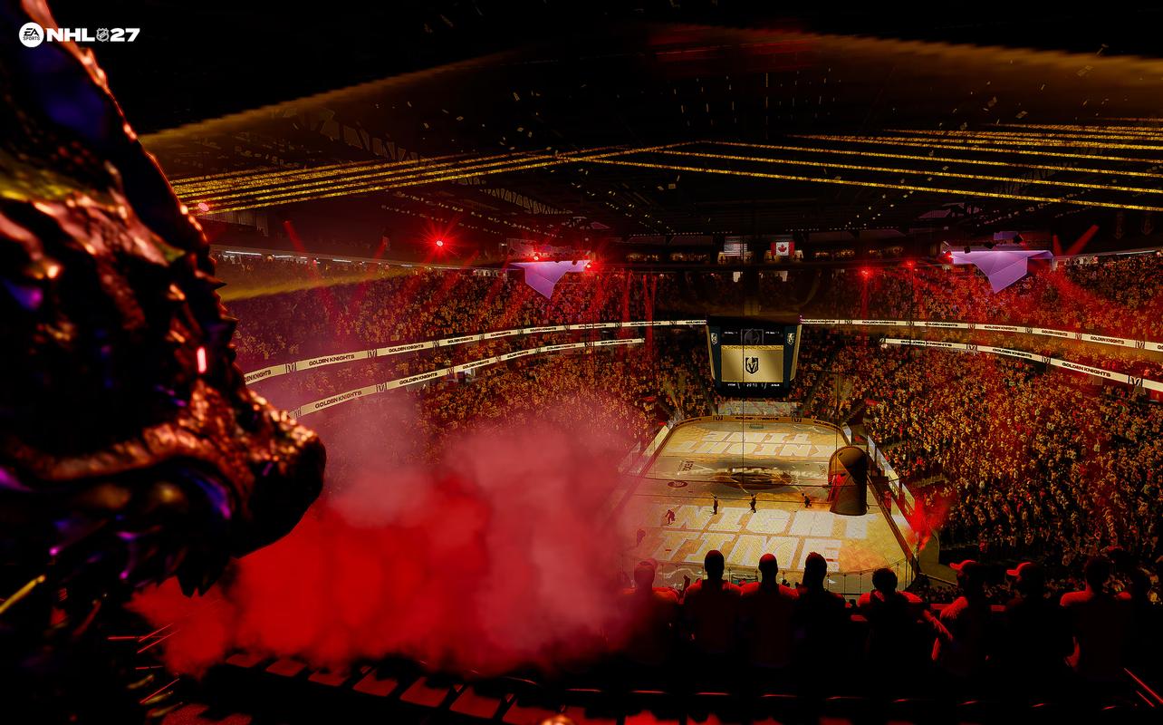 Vegas Golden Knights arena filled with fans under red and gold lighting in EA SPORTS NHL 27.