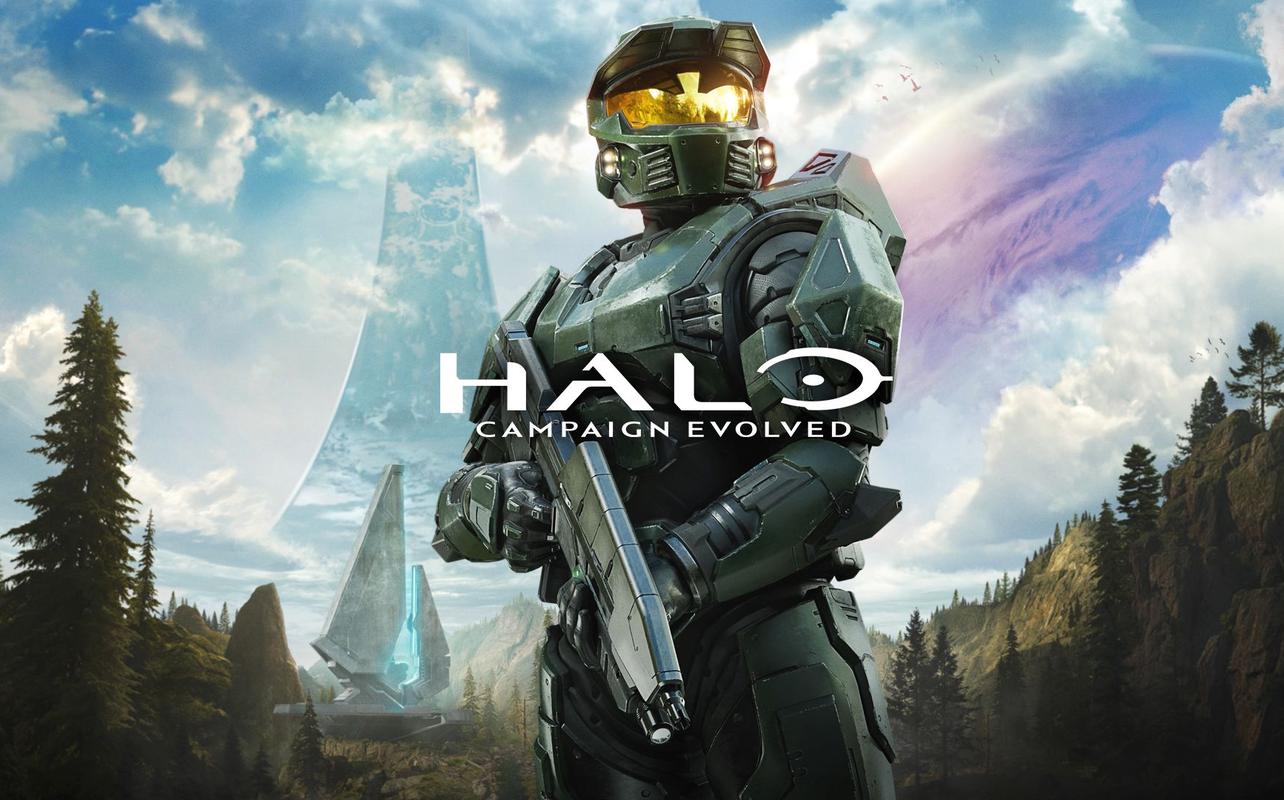 Master Chief stands on Alpha Halo in Halo: Campaign Evolved.