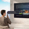A couple using voice commands on a Samsung AI TV