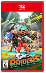 Splatoon Raiders Nintendo Switch 2 box art featuring The Mechanic, Shiver, Frye, and Big Man