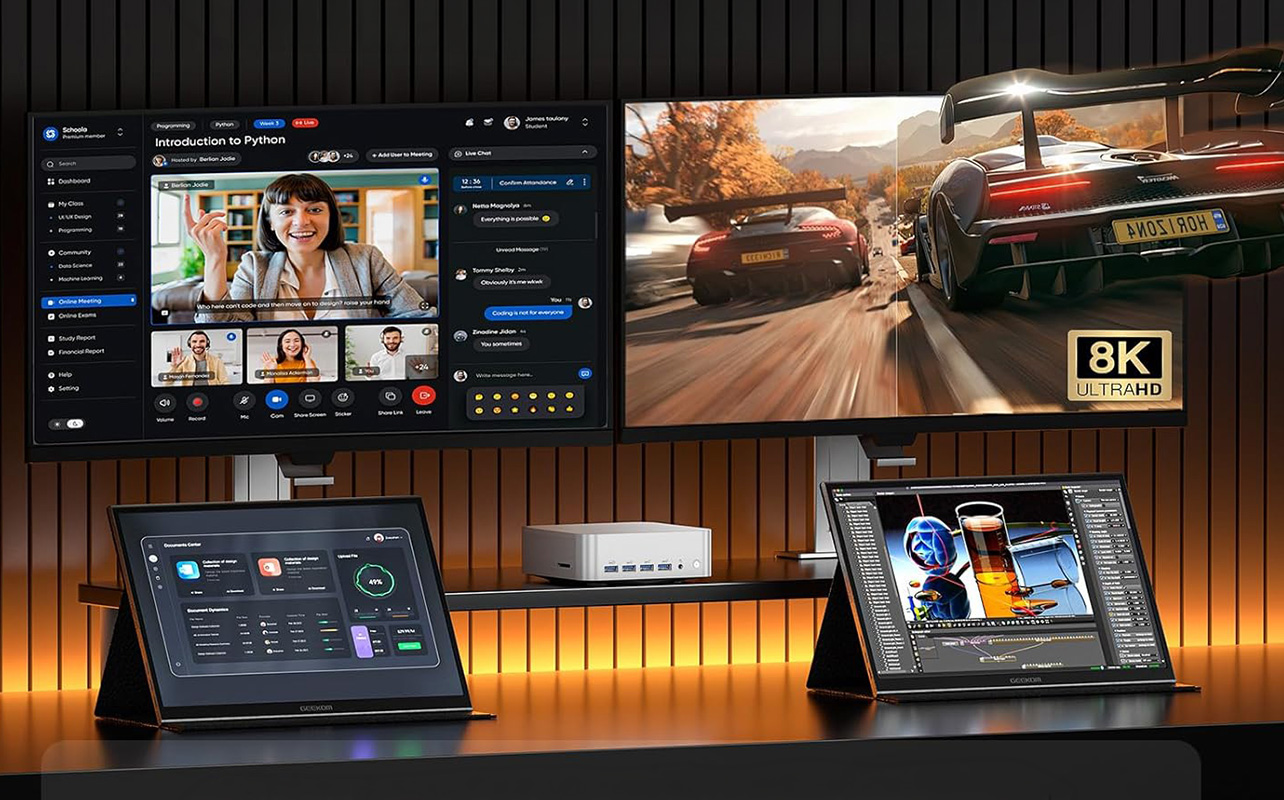 Mini PC with dual displays and portable monitors