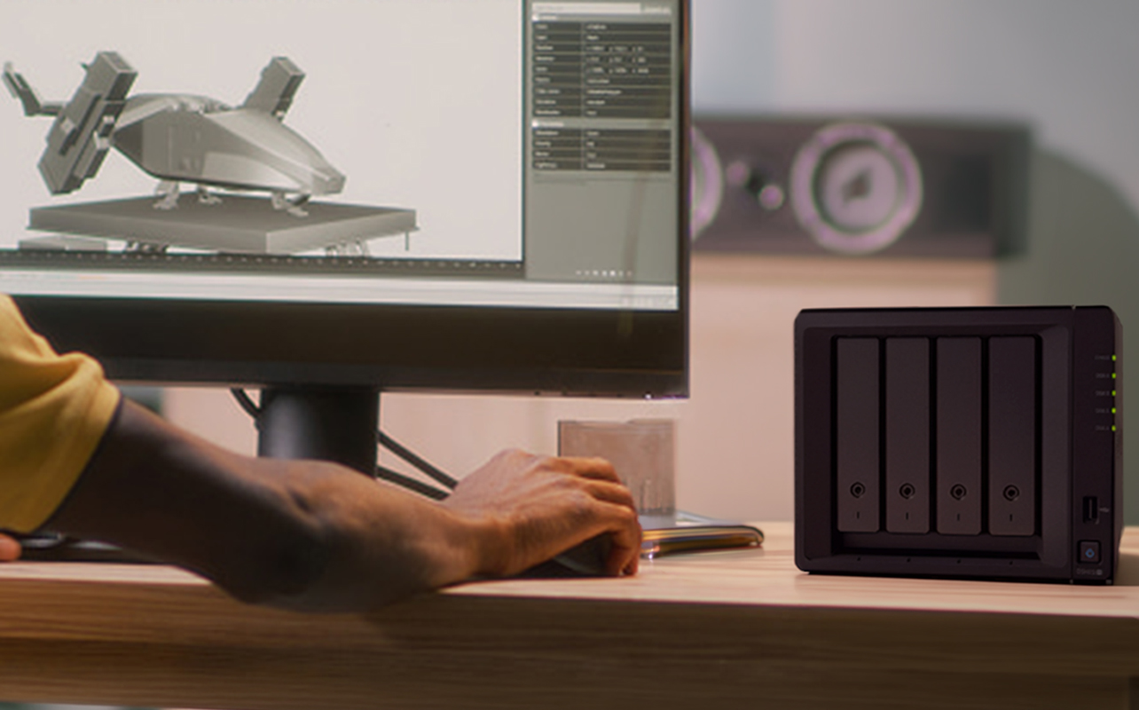 NAS beside 3D design workstation