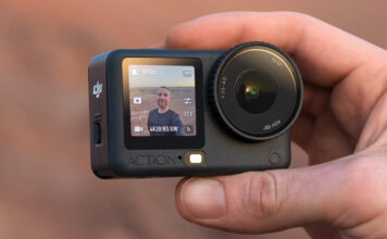 The DJI Osmo Action 6 captures adventure and plenty more Man holding DJI Osmo Action 6 at himself outdoors.