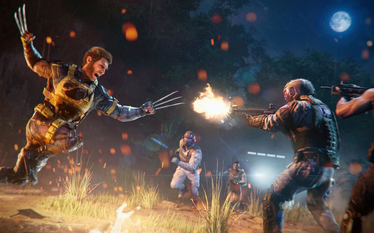 Wolverine jumping across to swipe at enemies.