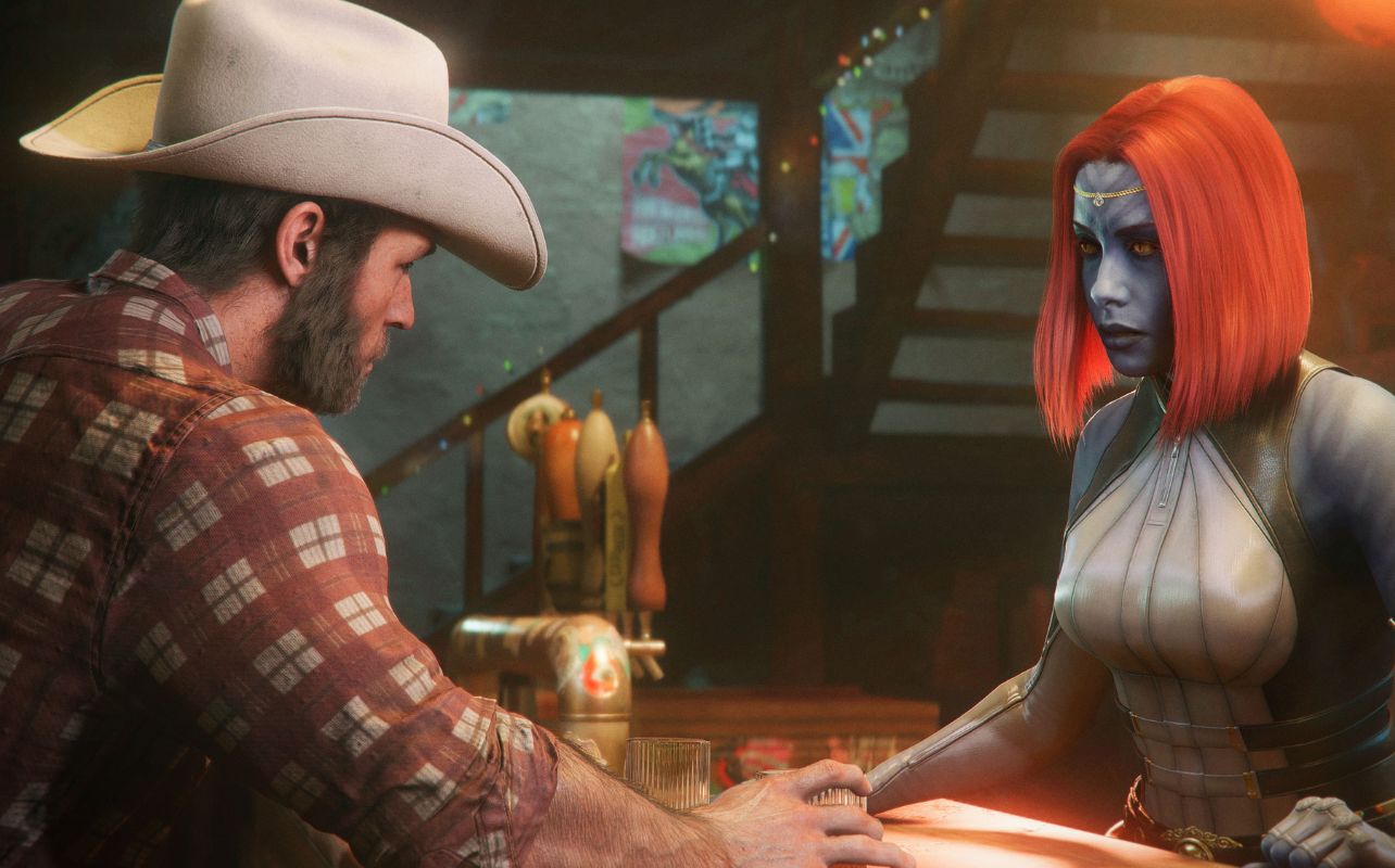 Wolverine in a bar setting.