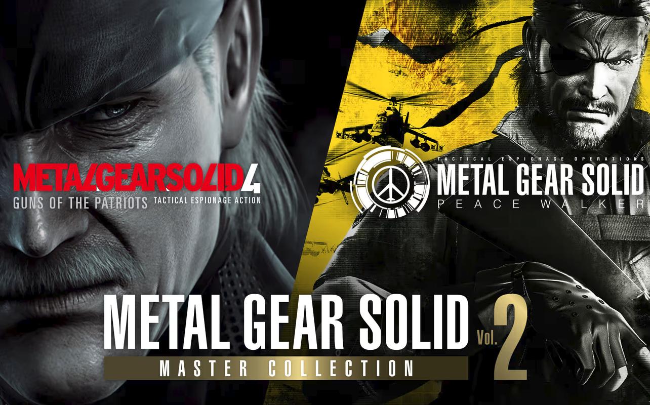 Metal Gear Solid: Master Collection Vol. 2 artwork combining character art and logos from Metal Gear Solid 4 and Metal Gear Solid: Peace Walker.
