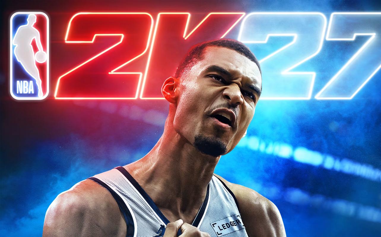 NBA 2K27 artwork showing a San Antonio Spurs basketball player in front of the glowing 2K27 logo.