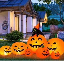 Costway Halloween 7.5 FT Inflatable Pumpkin Combo Decoration w/ Witch Black Cat