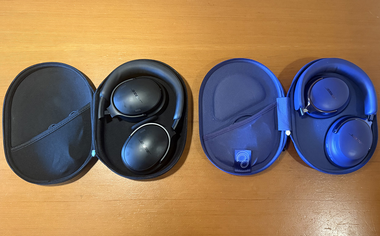 The Bose QuietComfort 2 headphones (left) beside the Bose QuietComfort Ultra 2 headphones.