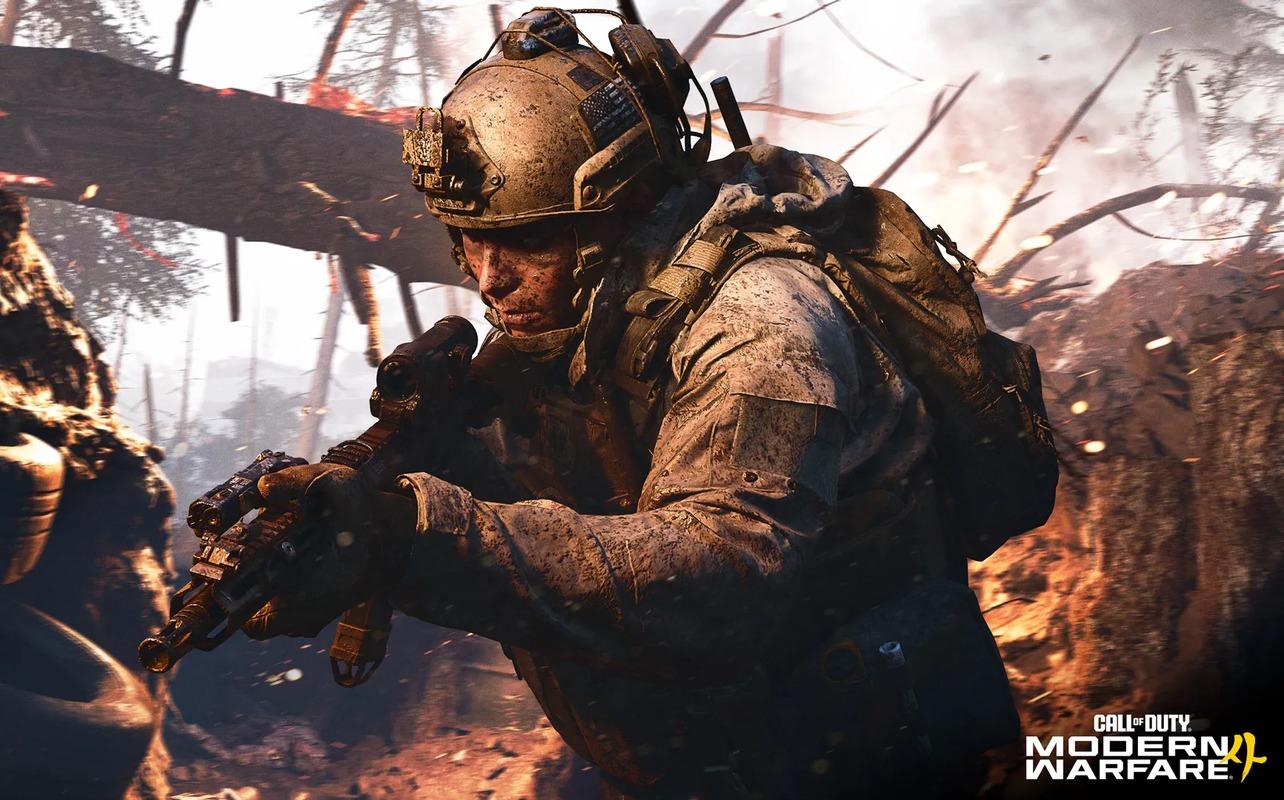 Call of Duty: Modern Warfare 4 soldier moving through a burning battlefield in the Entrenched Campaign mission.