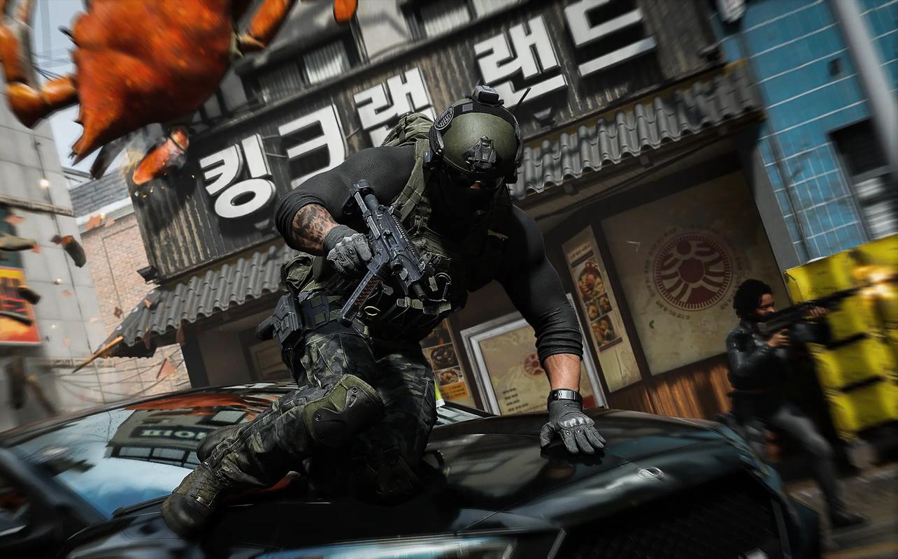 Call of Duty: Modern Warfare 4 operator moving across a vehicle during a Multiplayer firefight.