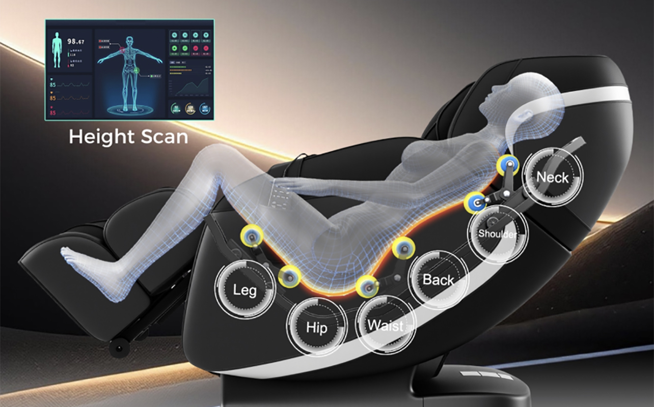 A diagram of a person siting in a Costway massage chair showing height scan.