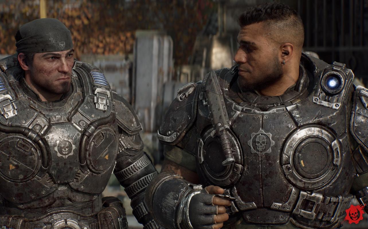 Marcus Fenix and Dominic Santiago in Gears of War: E-Day during the opening hours of Emergence Day.