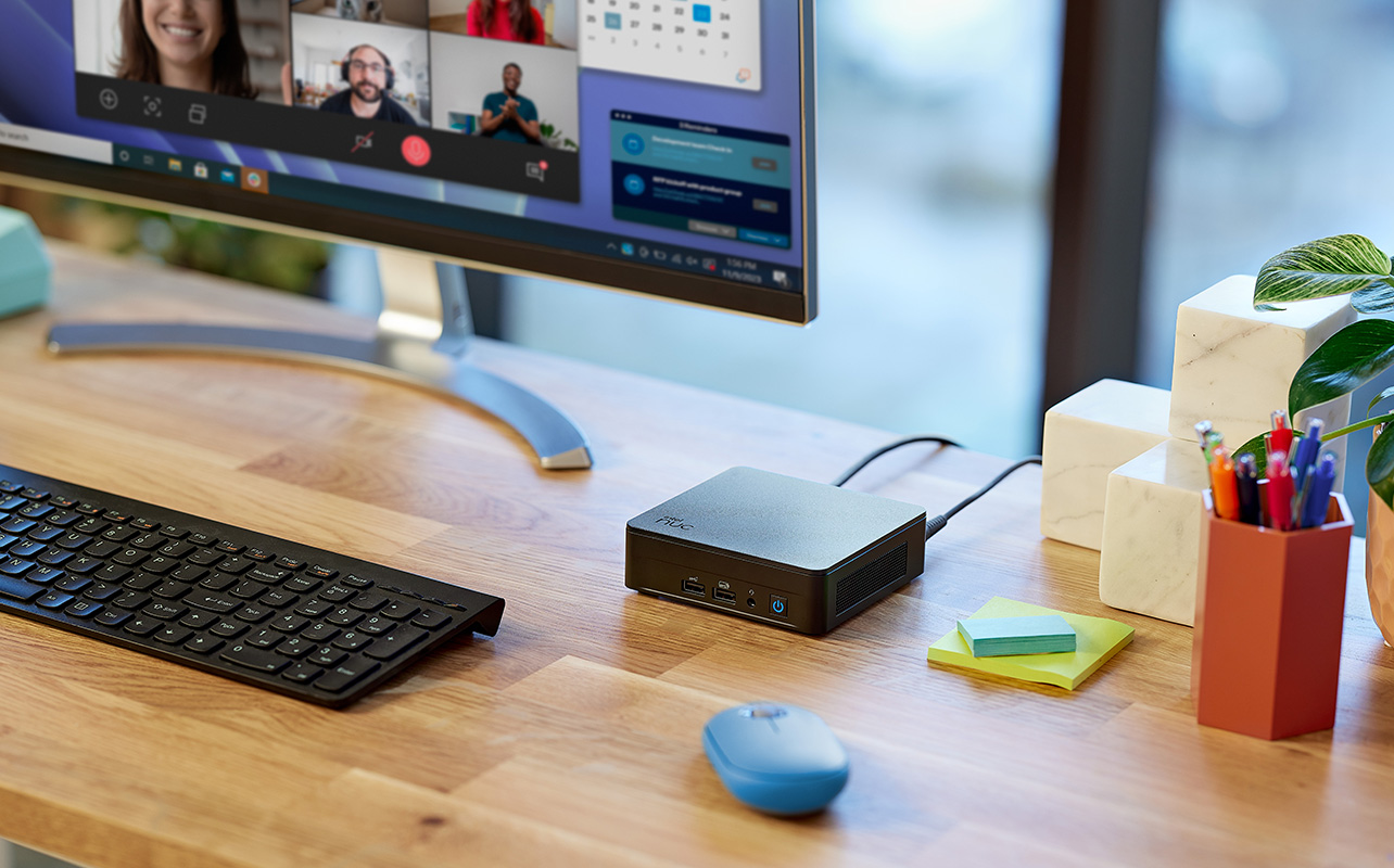 Intel NUC mini PC on home office desk