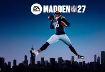 Madden NFL 27 artwork featuring a Chicago Bears quarterback above the Chicago skyline.