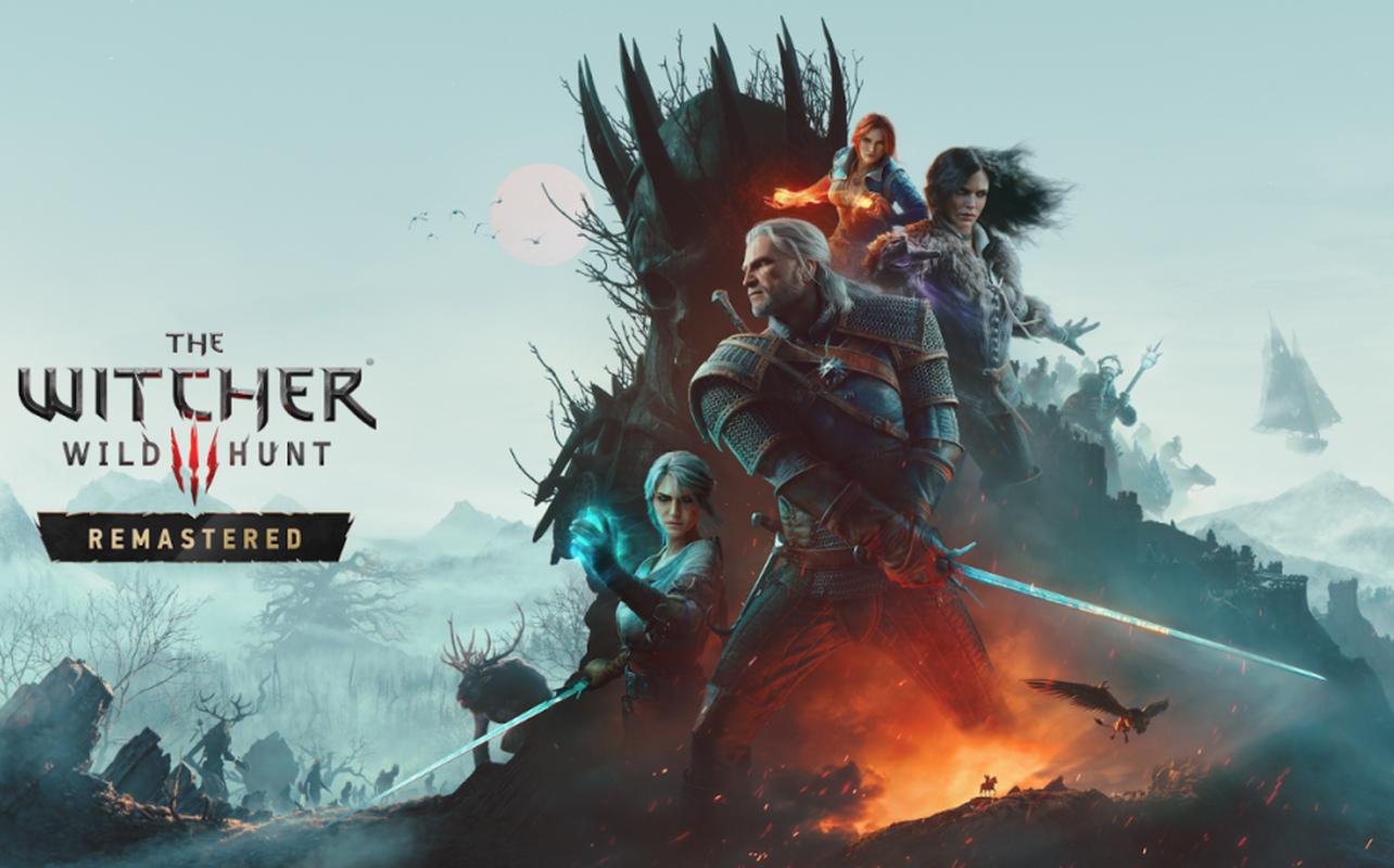 Geralt and other characters in The Witcher 3: Wild Hunt – Remastered artwork.