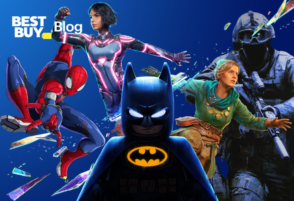 Best Buy Best of muliplayer games banner on the PS5 with characters like LEGO Batman Spider-Man and Call of Duty