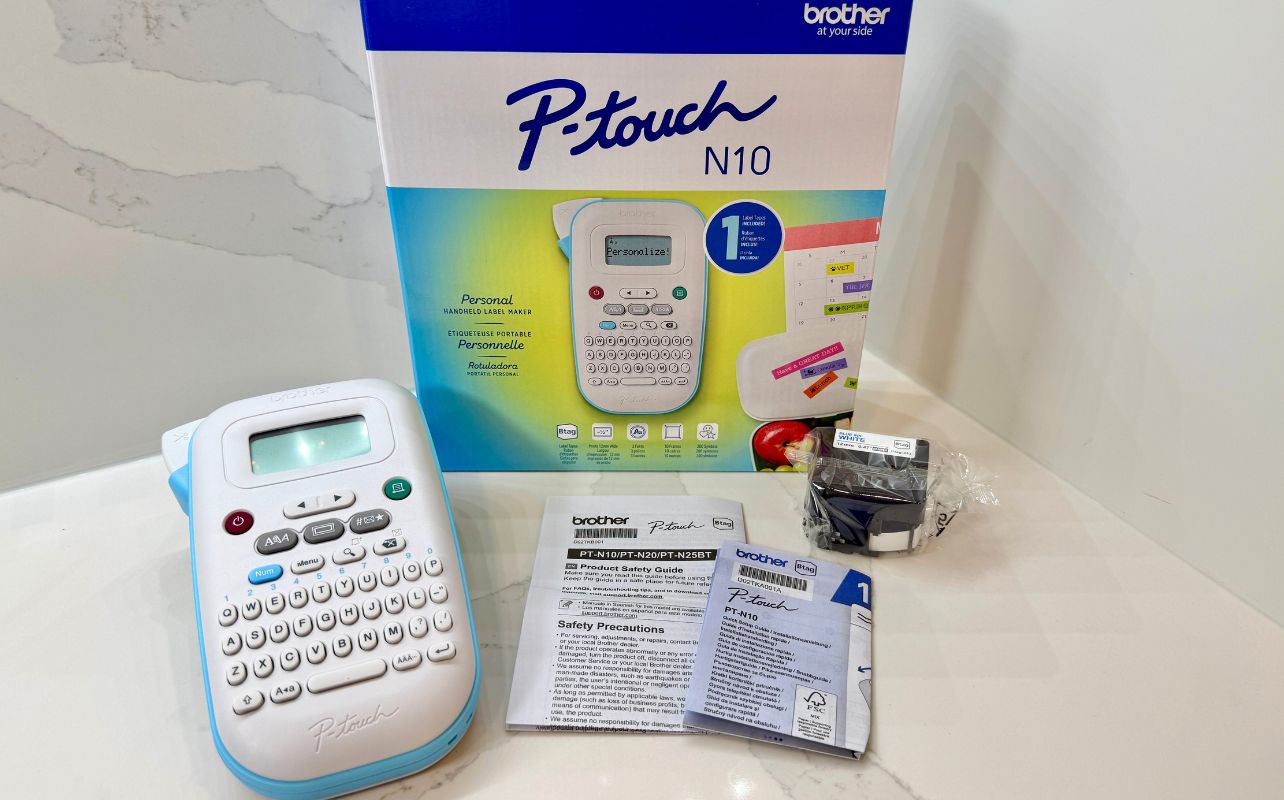 The Brother P-touch N10 components unboxed.