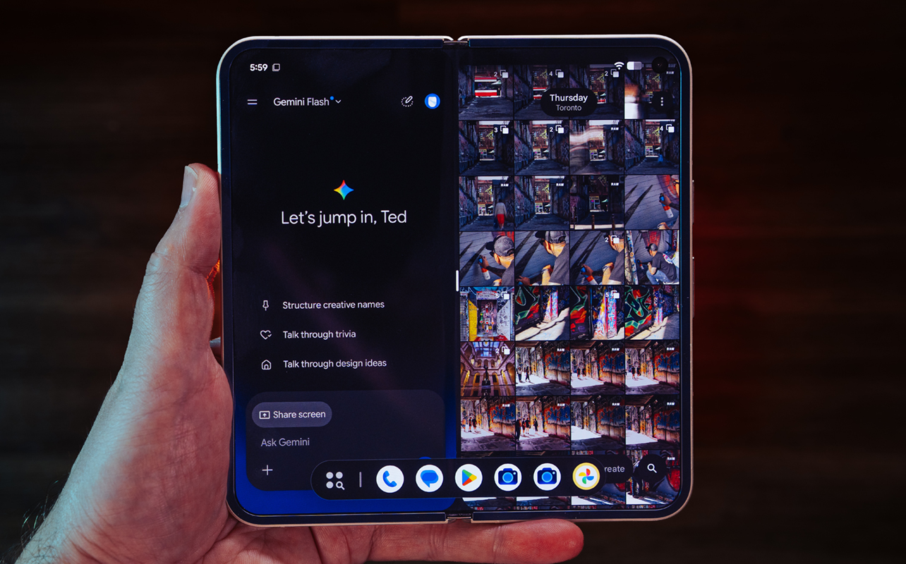 Split-screen with Google Gemini on Pixel 11 Pro Fold.
