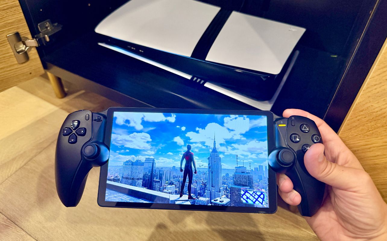 The PlayStation Portal next to a PS5 Pro.