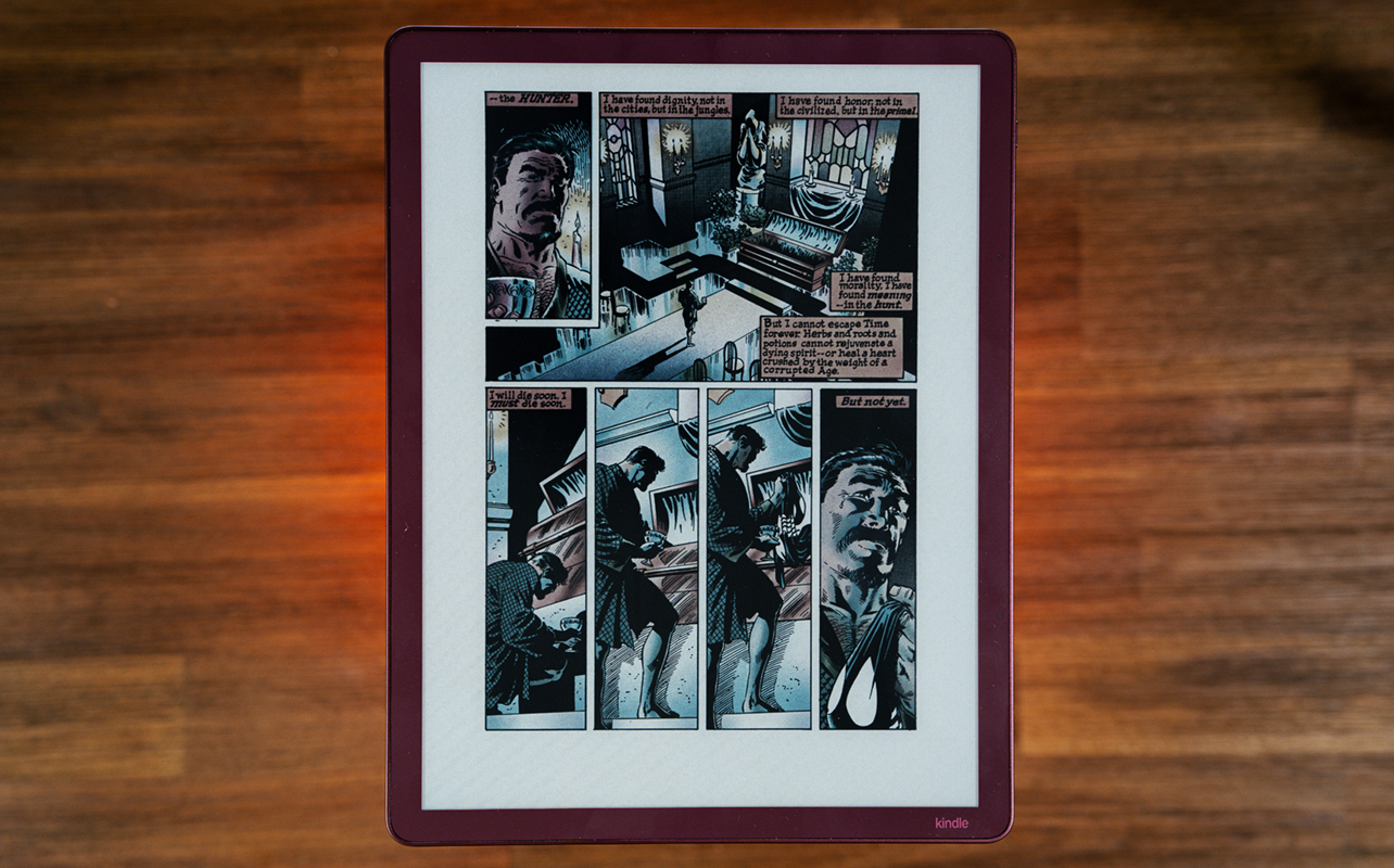 Kindle Scribe Colorsoft displaying a comic book.