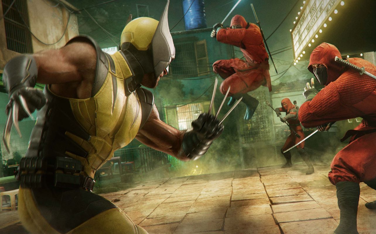 Wolverine affronte plusieurs ennemis vêtus de tenues de ninja rouges.