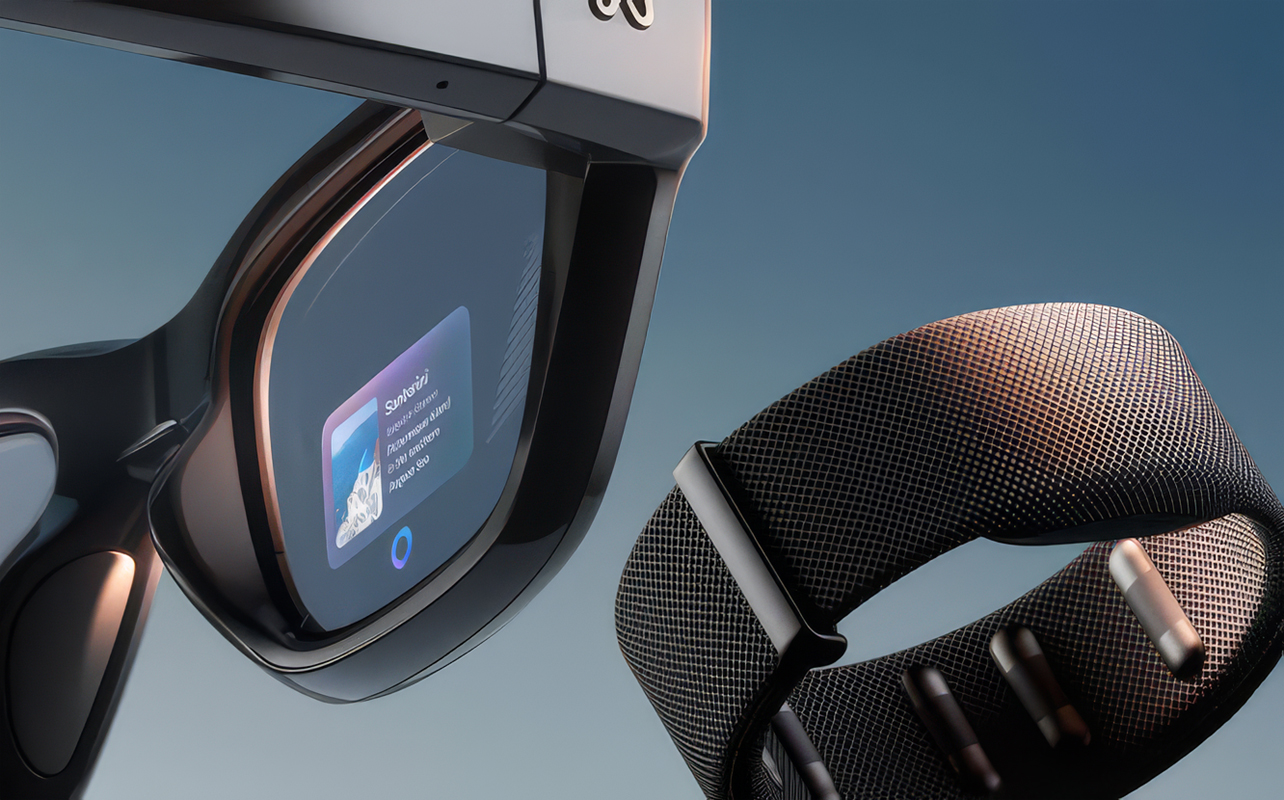 Meta Ray-Ban Display Glasses and Neural Band showing small screen on right lens.