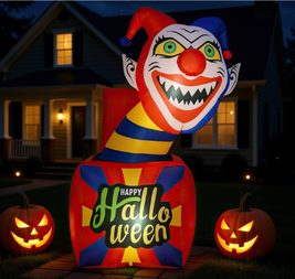 Costway 5 Ft Halloween Inflatable Clown Blow up Circus Clown Box Decoration with LED Lights