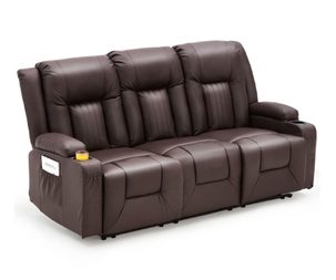 AECOJOY 77" Recliner Sofa Theater Seating with Cup Holders&Side Pockets, 3 Seat Manual RV Sofa Couch Wall Hugger Reclining Sofa, Brown