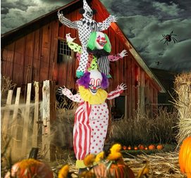 Outsunny Life Size Stackable Halloween Animatronics Clown with Red Light Up Eyes, Sound Activated Scary Clown Halloween Decorations, Battery Operated, Indoor Party Props