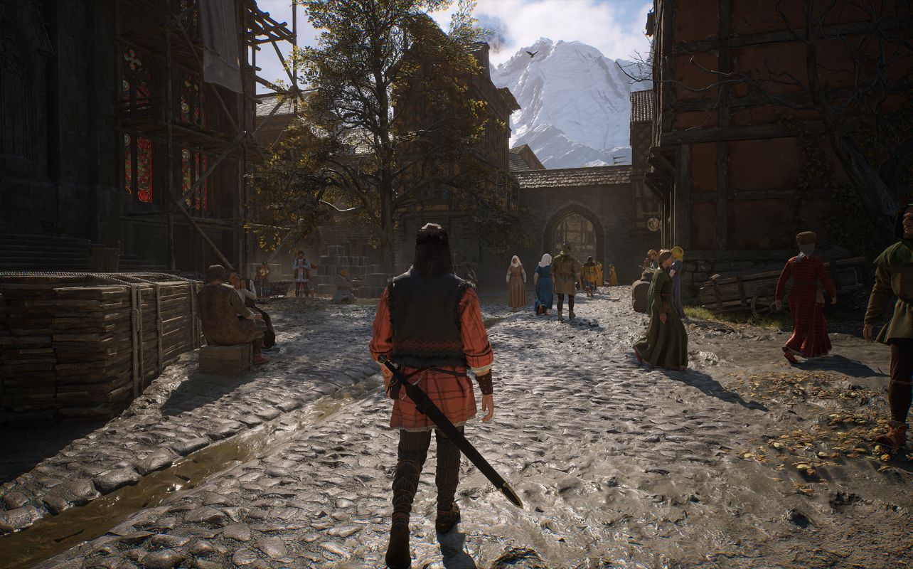 A picture of the lead character, Coen, from The Blood of the Dawnwalker video game navigating a town.