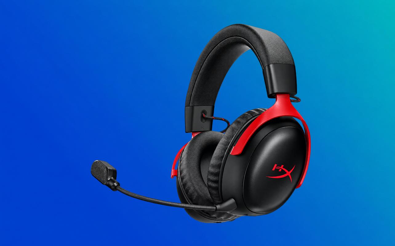 HyperX Cloud III S Wireless gaming headset in black and red.
