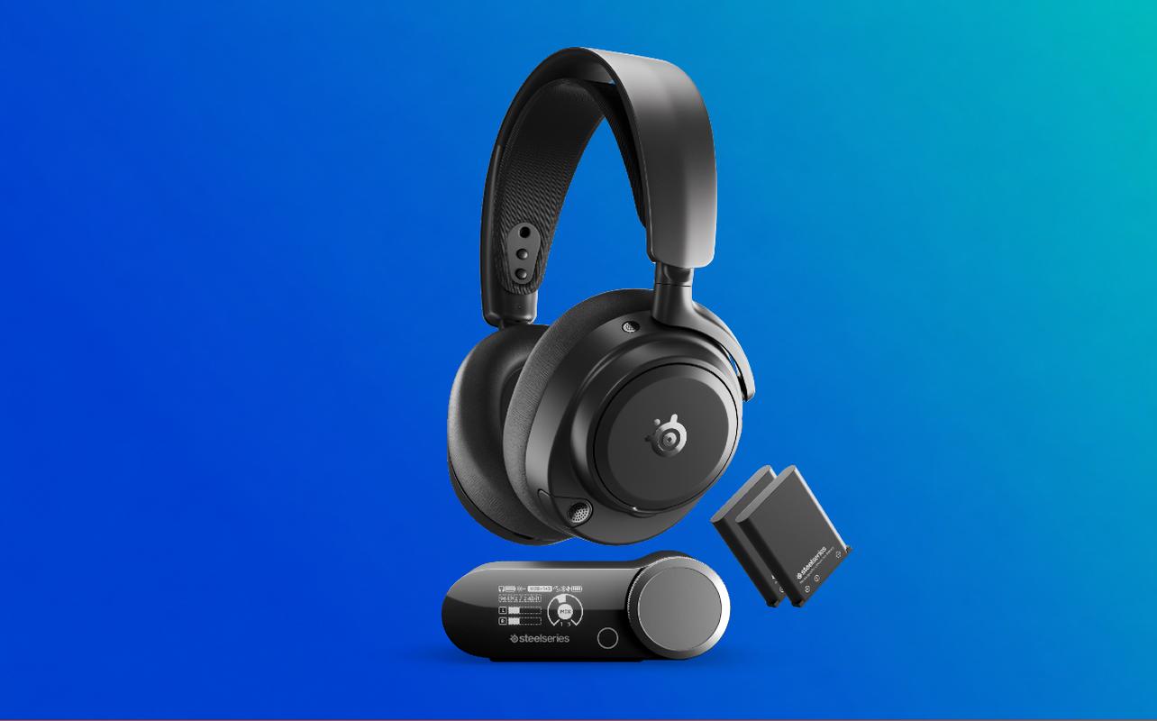 SteelSeries Arctis Nova Pro Omni wireless gaming headset with GameHub and swappable batteries.