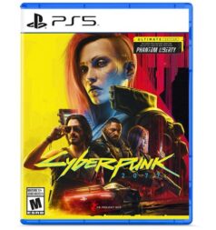 Cyberpunk 2077: Ultimate Edition PS5 box art featuring V, Johnny Silverhand, Solomon Reed, and Songbird against yellow and red artwork.