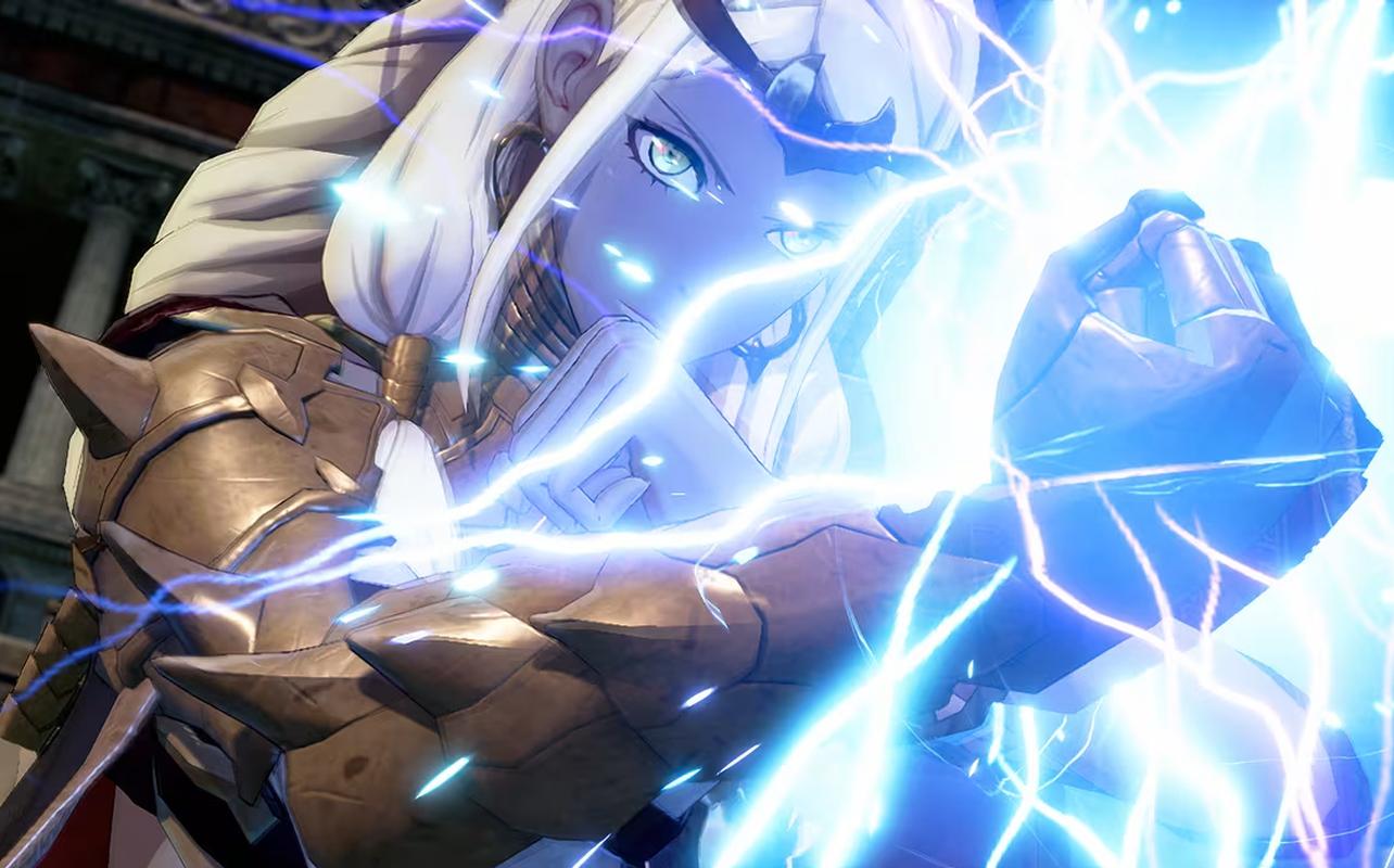 Theodora creates sparks of lightning while using a Blaze Art in Fire Emblem: Fortune’s Weave