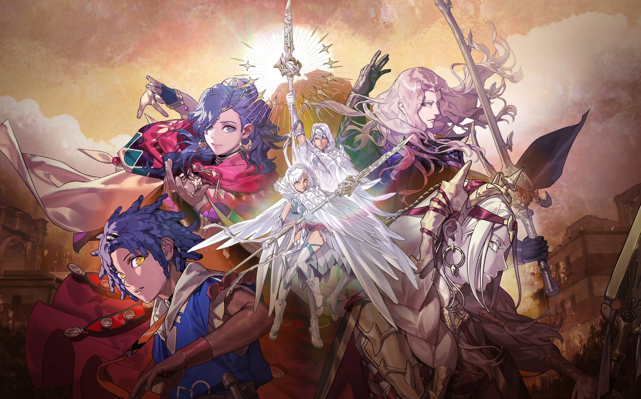 The protagonist with Dietrich, Leda, Cai, and Theodora in Fire Emblem: Fortune’s Weave