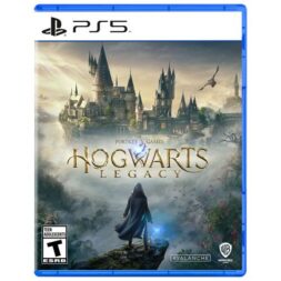 Hogwarts Legacy PS5 box art featuring a robed student holding a wand with Hogwarts castle and magical scenery in the background.