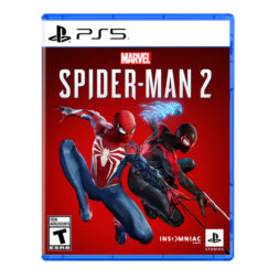 Marvel’s Spider-Man 2 PS5 box art featuring Peter Parker and Miles Morales as Spider-Man against a red background.