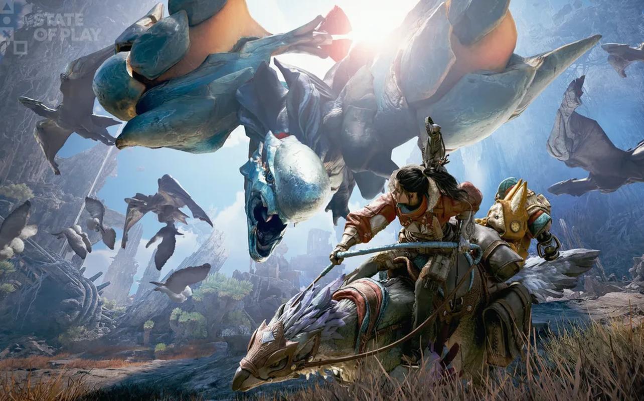 Hunter facing a large flying monster in Monster Hunter Wilds: Ascendance