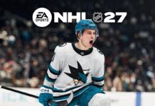 NHL 27 feature image featuring San Jose Sharks forward Macklin Celebrini beneath the EA SPORTS NHL 27 logo.