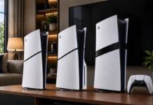 PS5 buying guide: which PS5 version should you buy? PS5 Slim Digital Edition, PS5 Slim and PS5 Pro consoles displayed with a DualSense wireless controller in a living room setup.