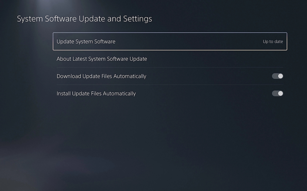 PS5 System Software Update and Settings screen with Update System Software highlighted.