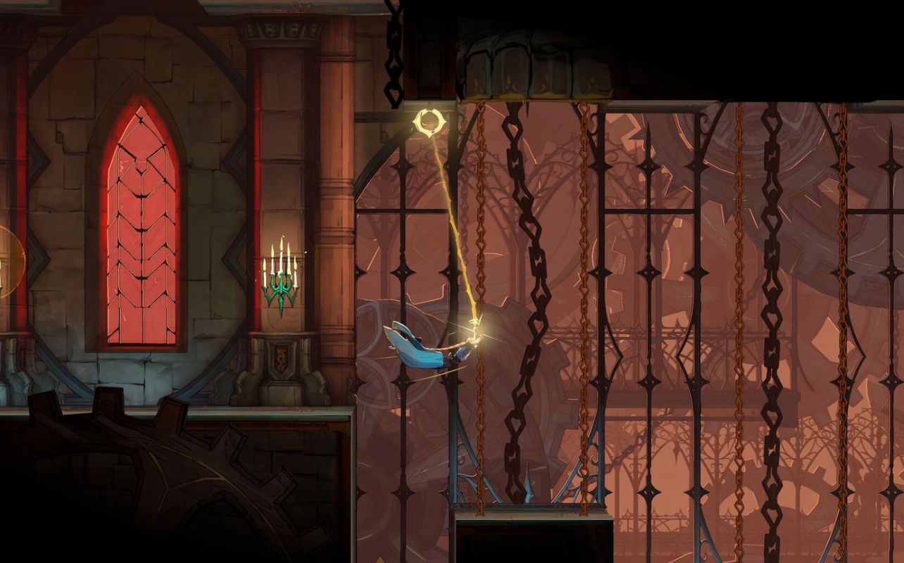 A character swings through the air with a whip