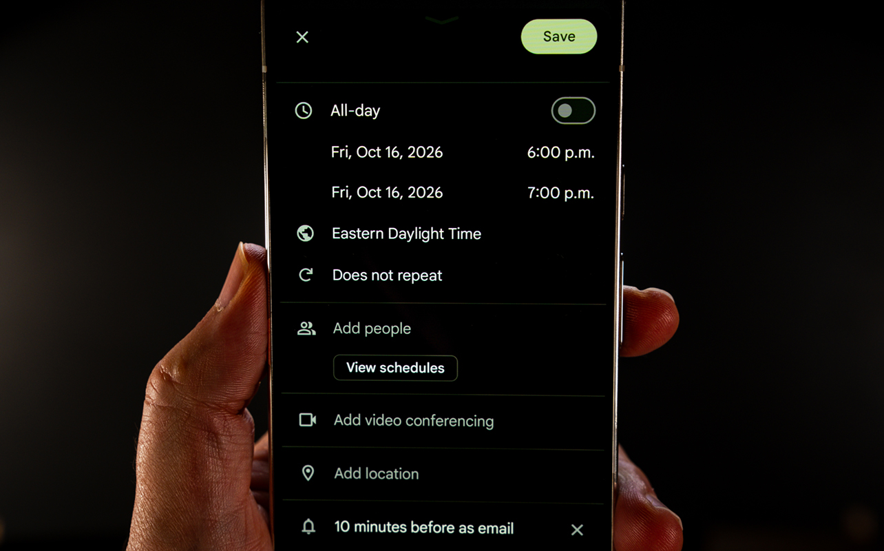 Calendar entry from Proactive Assistance in Google Pixel 11 Pro XL.