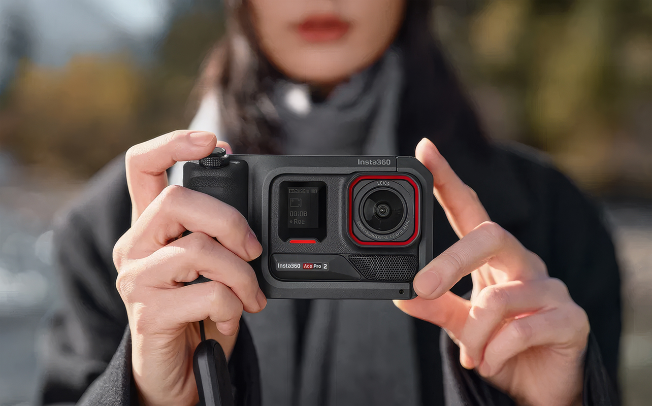Woman using Insta360 Ace Pro 2 facing the camera.