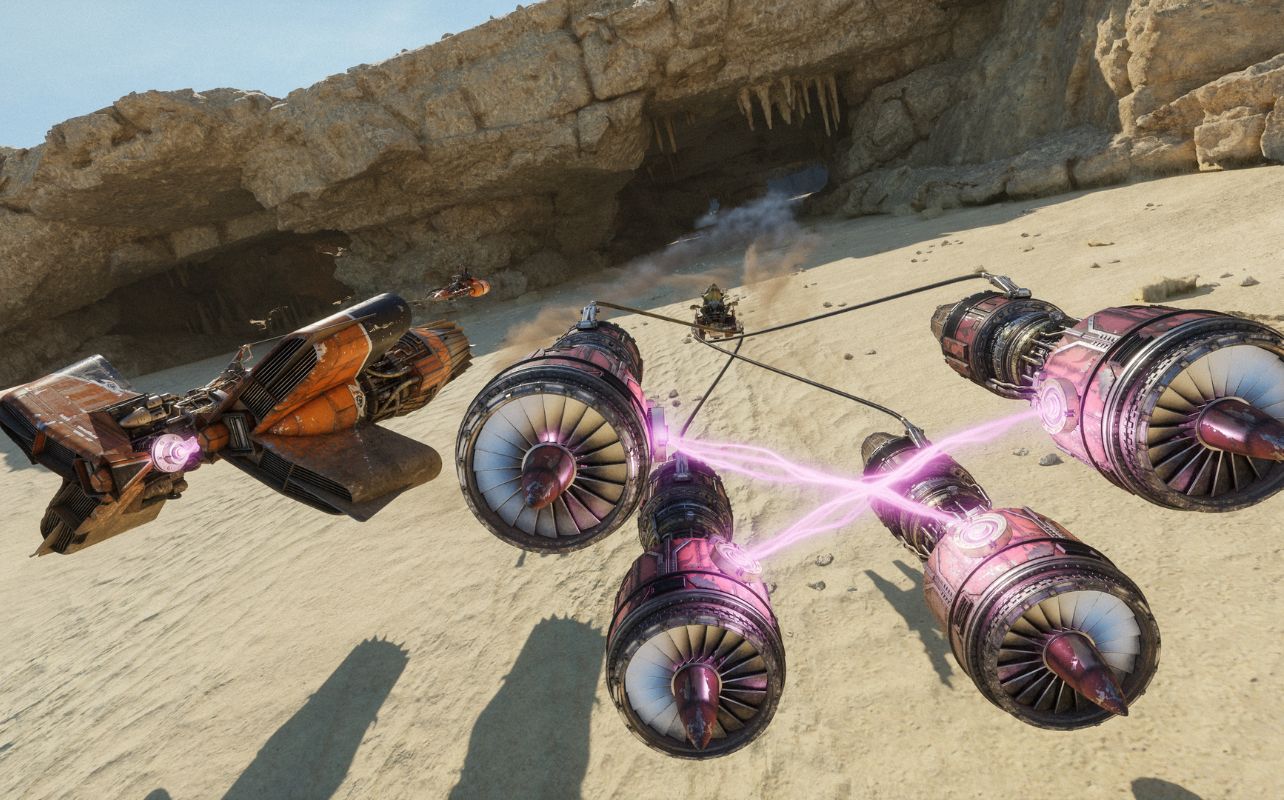 Star Wars Galactic Racer screenshot of two vehicles racing.