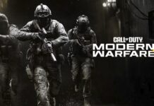 Three armed soldiers advancing through a dark urban environment in Call of Duty: Modern Warfare 4 promotional artwork.