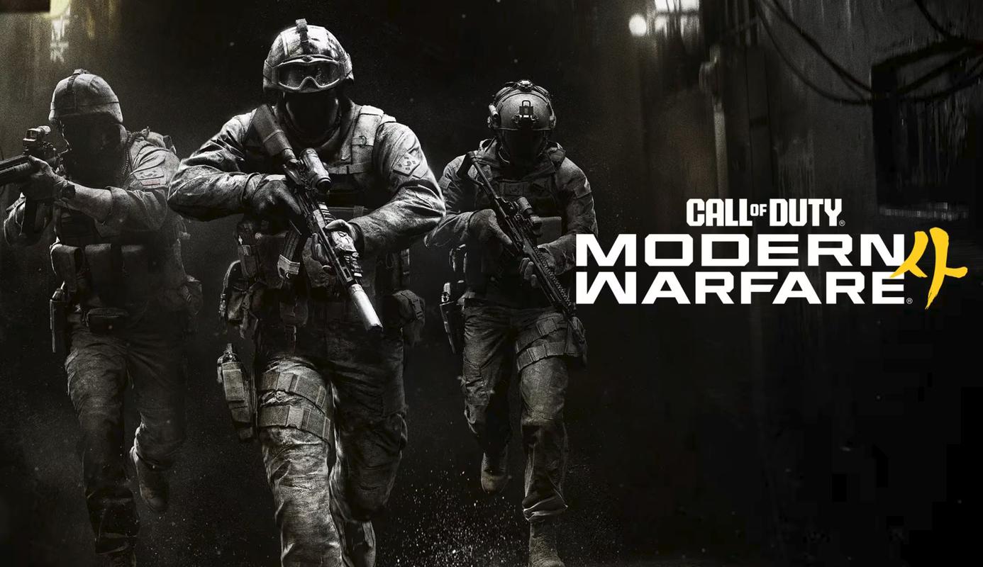 Three armed soldiers advancing through a dark urban environment in Call of Duty: Modern Warfare 4 promotional artwork.