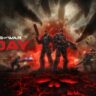 Marcus Fenix and Dom Santiago stand together as the Locust attack Kalona in Gears of War: E-Day.