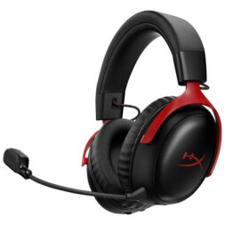 HyperX Cloud III S Wireless gaming headset in black and red.